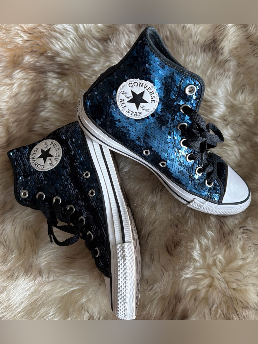 Converse Chuck Taylor All Star High Top Women's Shoes Sequin Blue /Black Dance 8 - Picture 11 of 14